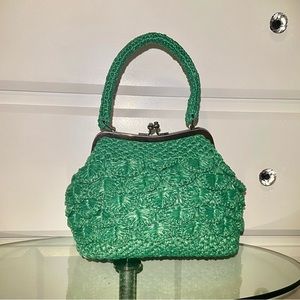 Patricia Nash,Laureana Frame Satchel, scalloped raffia, GREEN, NWOT